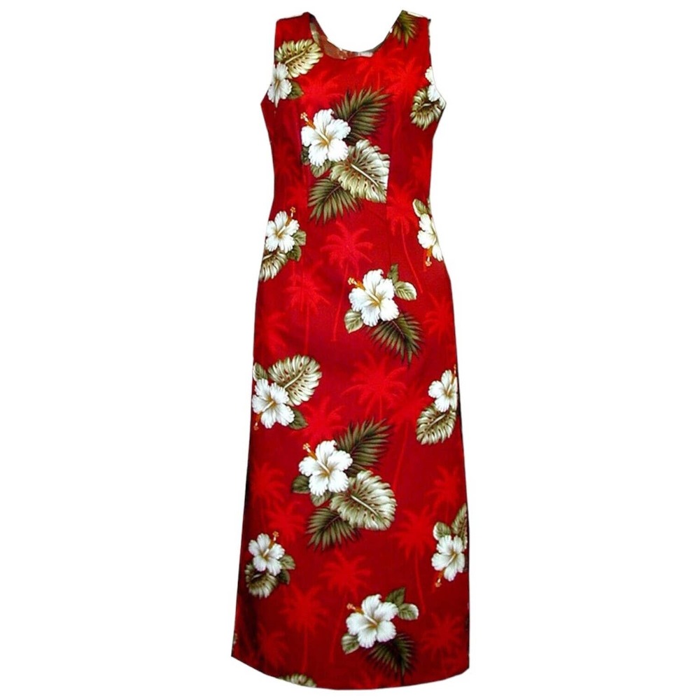 New Pacific Legend Tropical Hibiscus Monstera Hawaiian Tank Maxi Dress Red XL - Picture 9 of 11